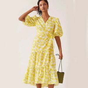 Anthropologie Lemon Wrap Dress
